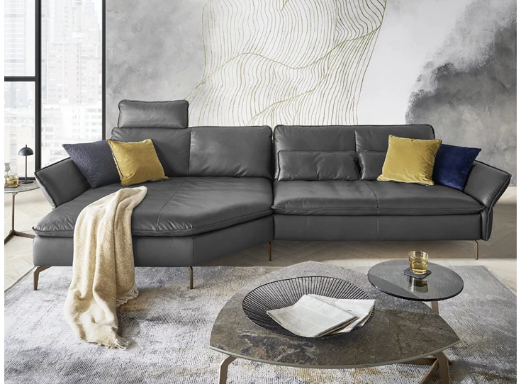 Salon met lonchair MR 2340 leder antraciet Musterring