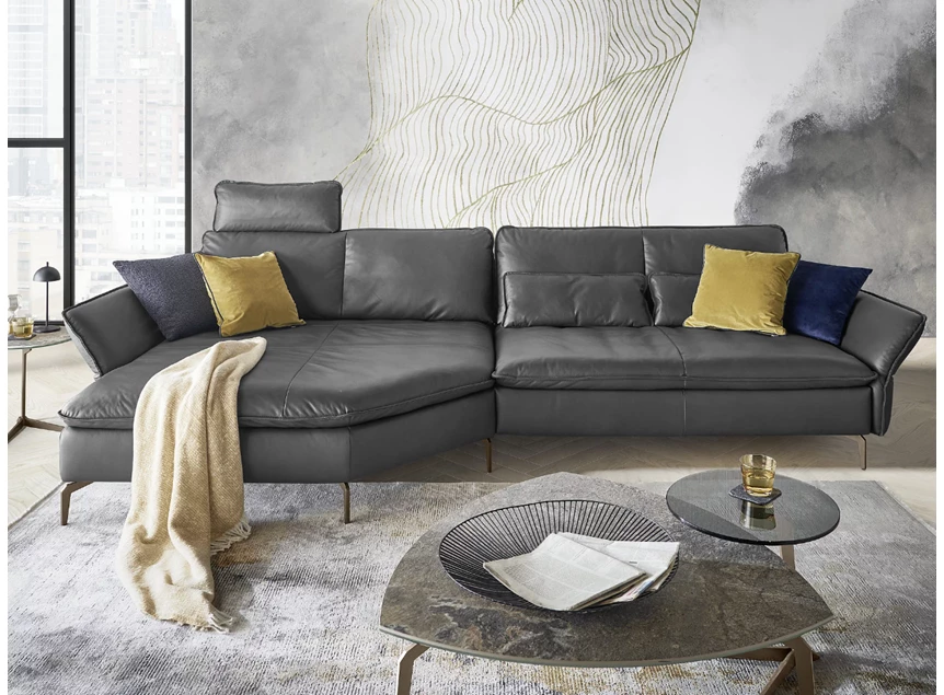 Salon met lonchair MR 2340 leder antraciet Musterring