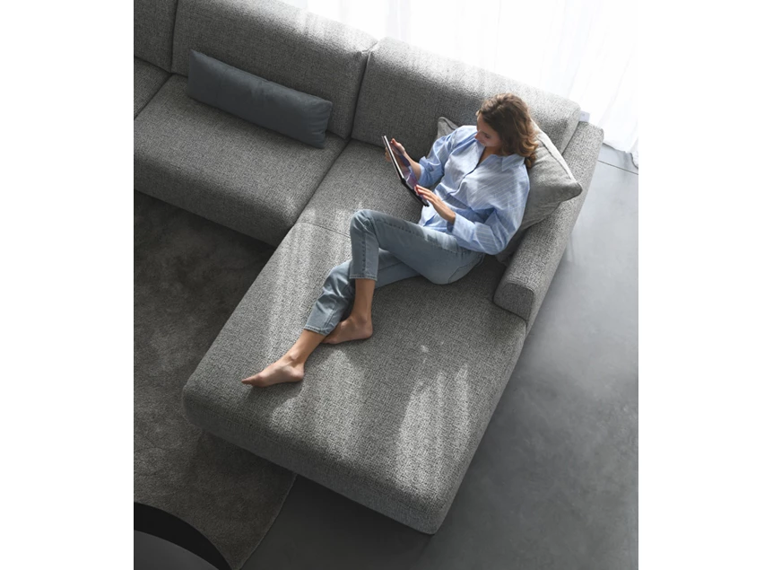 Bovenkant Salon Lex met longchair stof grijs Moome by Indera
