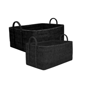 Manden Basket Royal Burma Rattan Black 150-175-011 Haans Interior