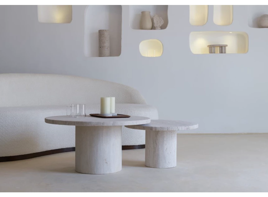 Set Salontafel Coffee Table Omega Lizea travertin marmer Haans Interior
