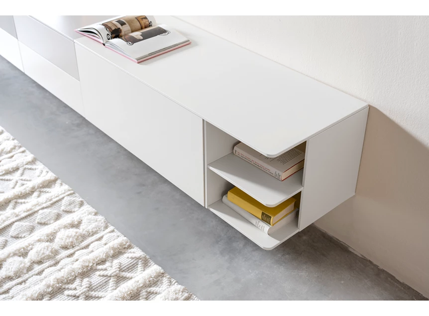 Afgeronde hoeken Tv-kast Goya opstelling 60 matte lak wit eik Sudbrock