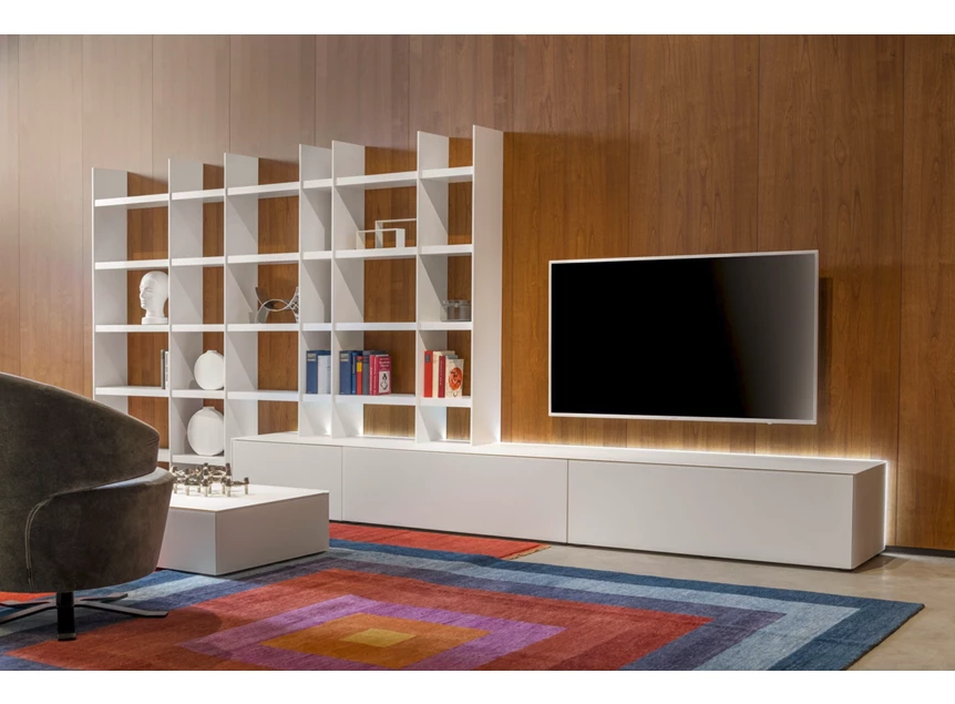 Tv-kast Cubo staand mat glas wit boekenrek opstelling 175 Sudbrock