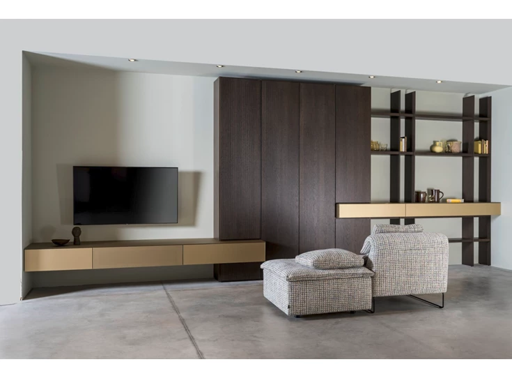 Wandkast tv-kast Cubo Fokus Scala lak glas eik opstelling 54 op maat Sudbrock