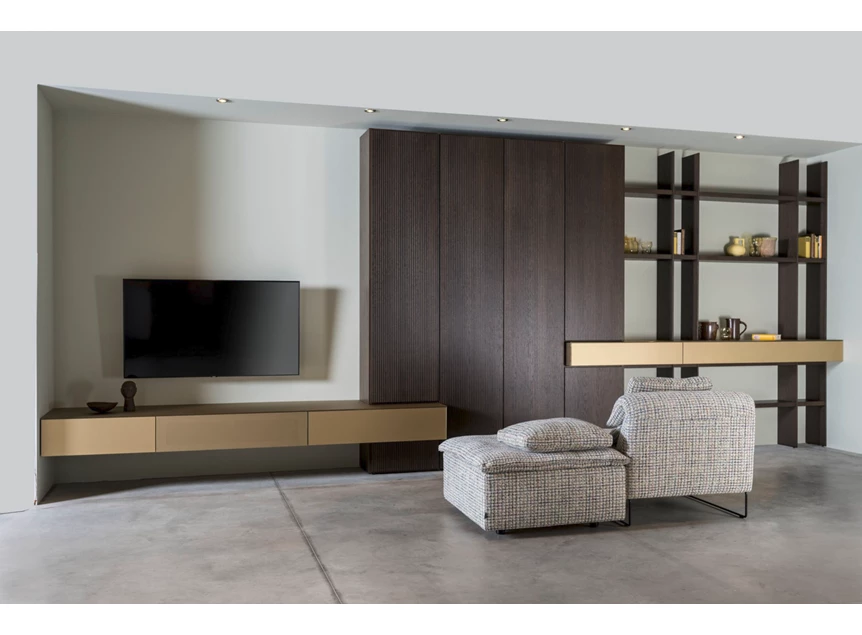 Wandkast tv-kast Cubo Fokus Scala lak glas eik opstelling 54 op maat Sudbrock