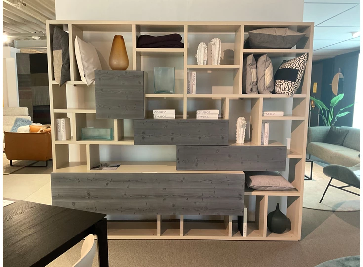 Front Wandkast The Only One matte lak zand hout blauwgrijs Capod'Opera