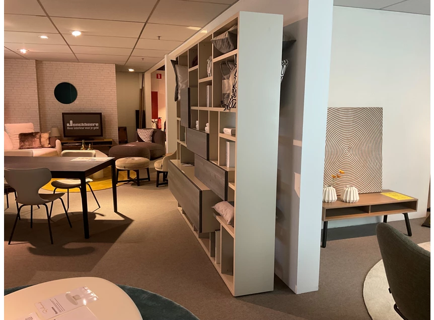 Zijkant Wandkast The Only One matte lak zand hout blauwgrijs Capod'Opera