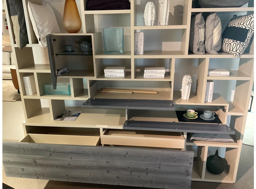 Open Wandkast The Only One matte lak zand hout blauwgrijs Capod'Opera