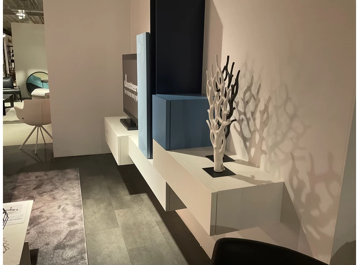 Zijkant Tv-kast Centotrentacinque matte lak wit en blauw Capod'Opera