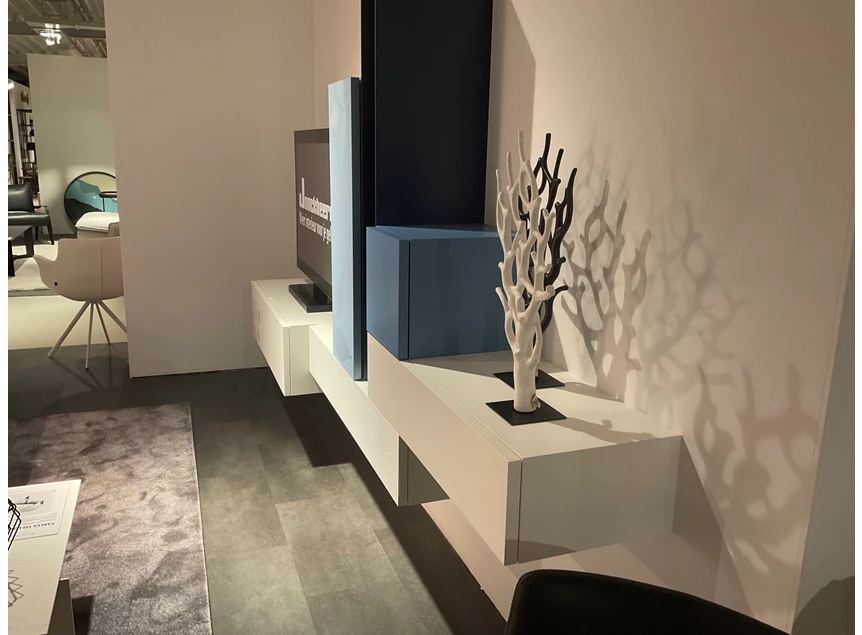 Zijkant Tv-kast Centotrentacinque matte lak wit en blauw Capod'Opera