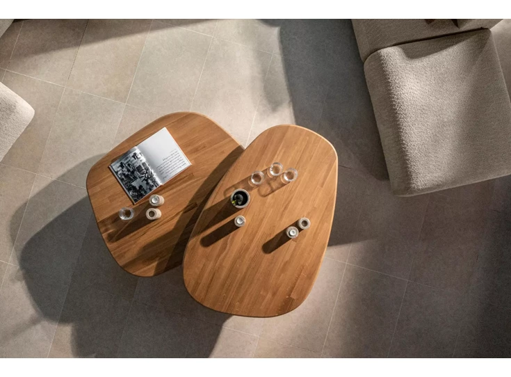 Bovenkant Salontafel Mamut massief eik natural Passe Partout