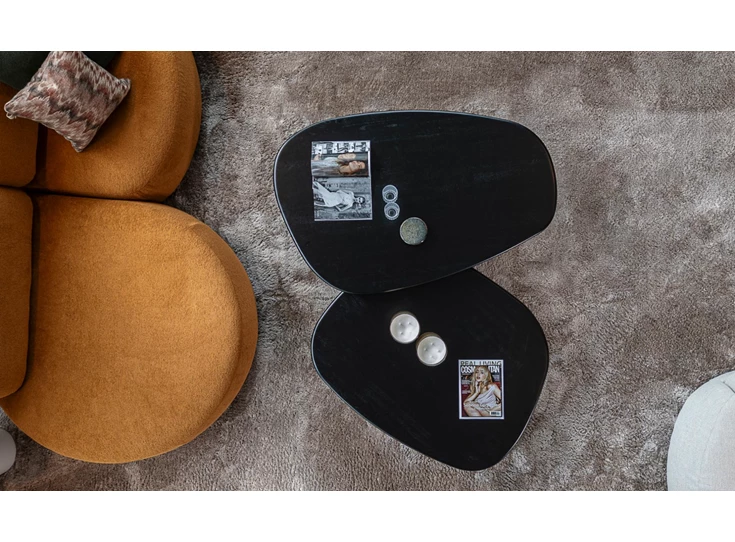 Bovenaanzicht Salontafel Mamut massief eik black zwart Passe Partout