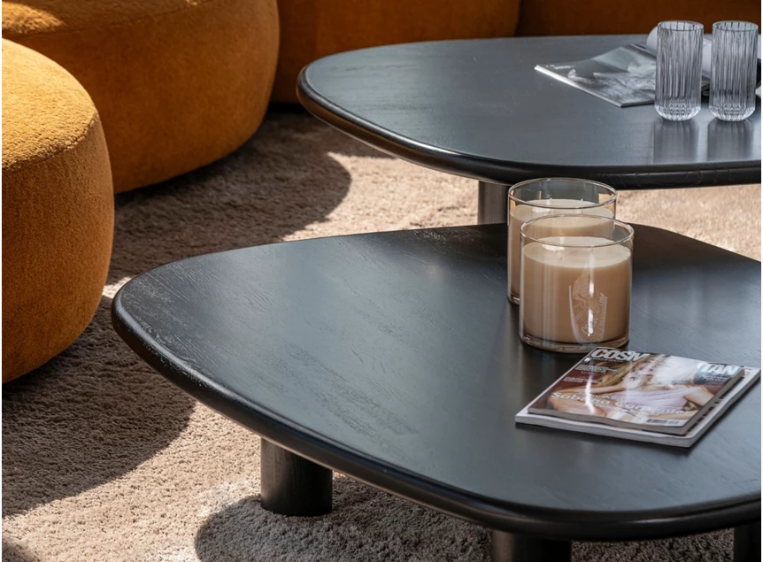 Zijde Salontafel Mamut massief eik black zwart Passe Partout