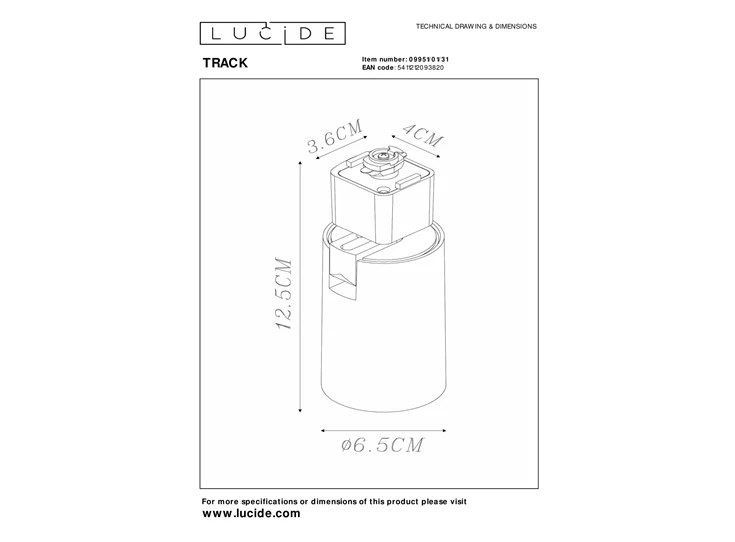 Track Nigel railspot- 1fase railsysteem/railverlichting- 1xGU10- wit (uitbreiding)- afmetingen