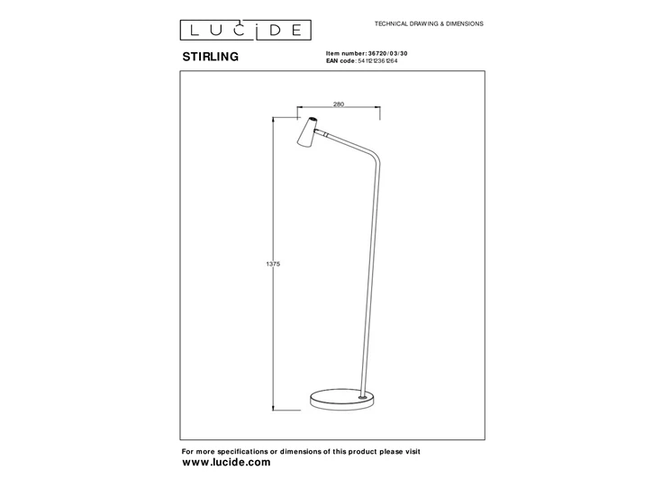 Stirling vloerlamp- zwart- afmetingen