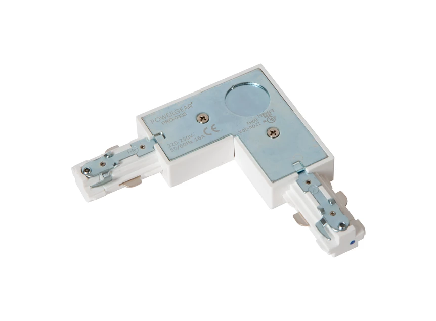 Track L-koppelstuk- 1fase railsysteem/railverlichting- links- wit- onderkant