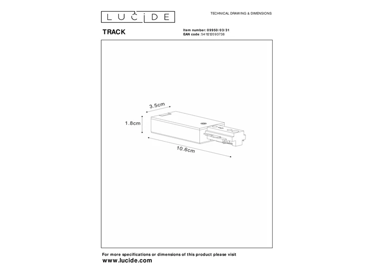 Track startvoeding- 1fasesysteem/railverlichting- enkel- wit- afmetingen