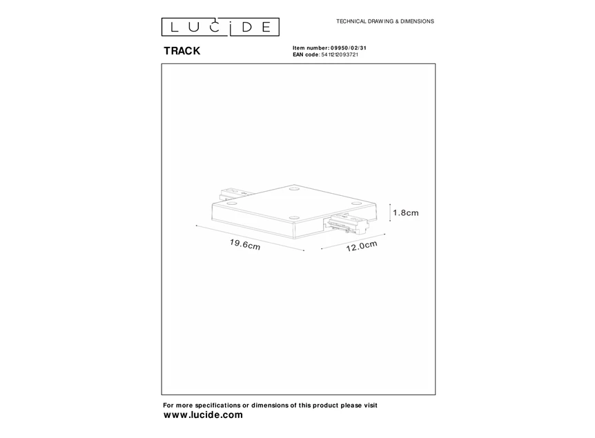 Track startvoeding- 1fase railsysteem/railverlichting- enkel/dubbel- wit (uitbreiding)- afmetingen