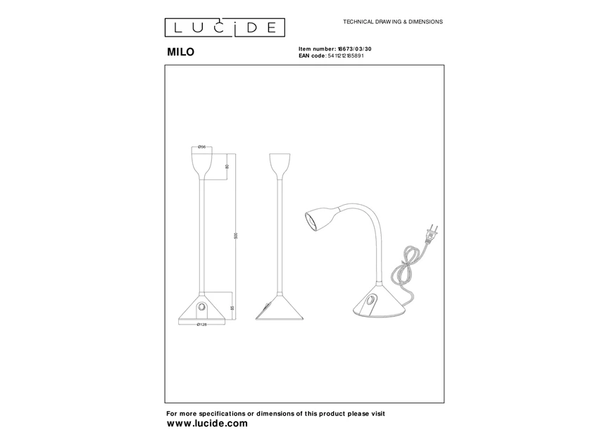 Milo bureaulamp- Ø12,8cm- led- 1x3,2W- 3000K- zwart- afmetingen