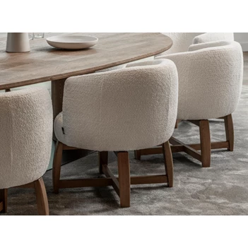 Low Dining Chair Chabby stof beige houten poot Passe Partout