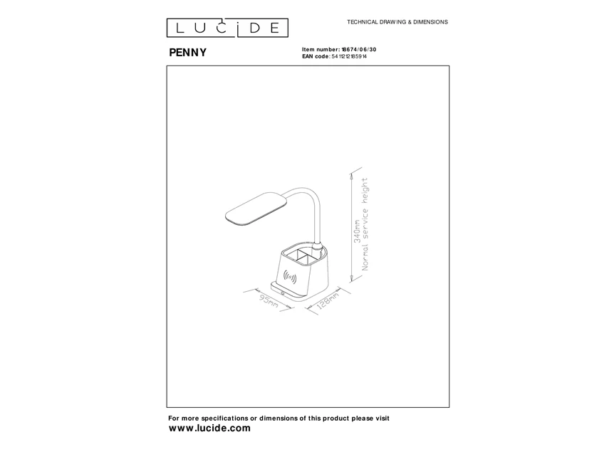 Penny bureaulamp- led dimb- 1x4,7W- 3000K- draadloze oplader- zwart- afmetingen