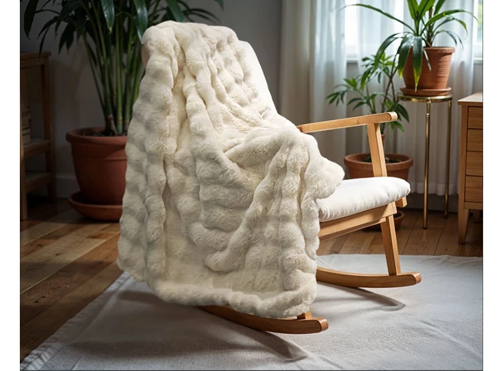 Pom rabbit fur plaid- beige- 150*200- sfeerbeeld