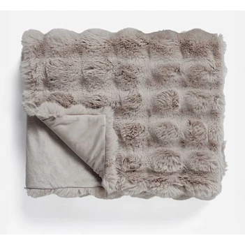 Pom rabbit fur plaid- taupe/rose- 150*200