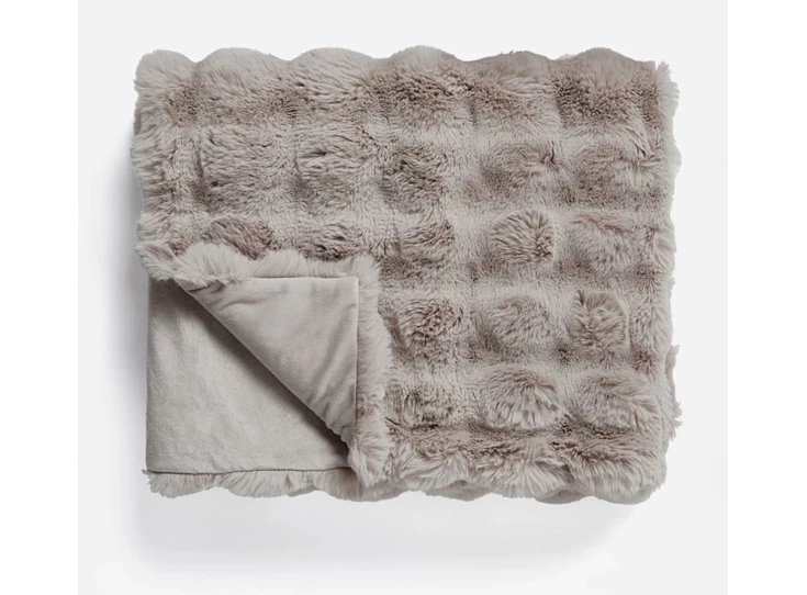 Pom rabbit fur plaid- taupe/rose- 150*200