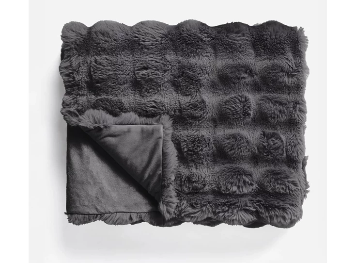 Pom rabbit fur plaid- antraciet- 150*200