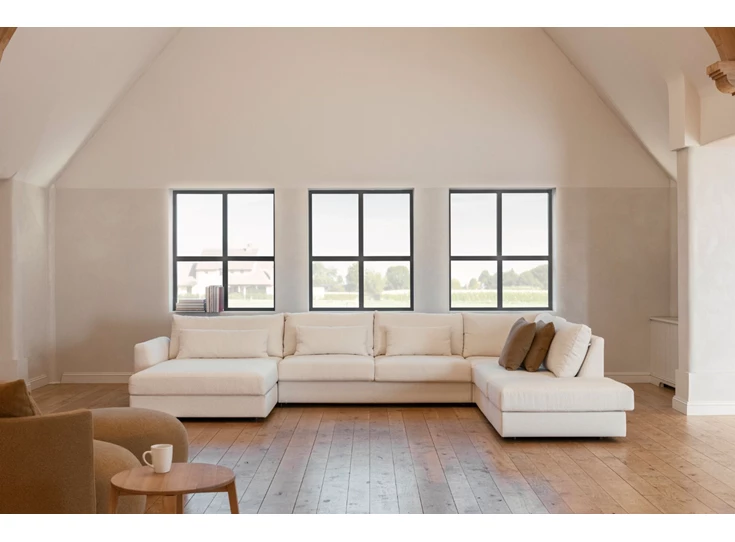 Front Hoeksalon met zetelbed Alberto stof beige Passe Partout