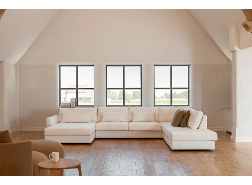 Front Hoeksalon met zetelbed Alberto stof beige Passe Partout