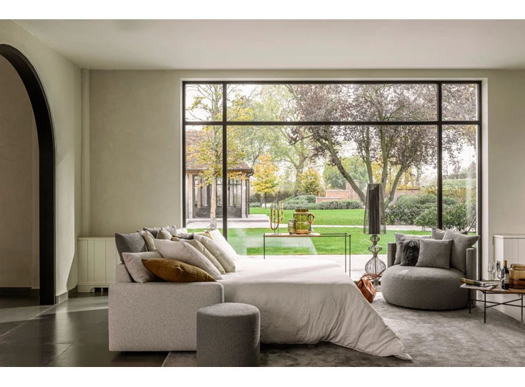 Zijkant open Zetelbed Alberto stof greige Passe Partout