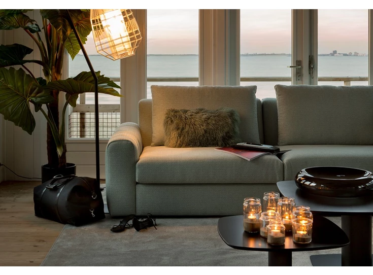 Sfeerfoto Hoeksalon Xavio stof muntgroen Passe Partout