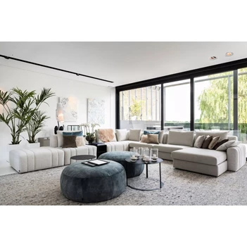 Grote hoekzetel Xavio met longchair stof greige Passe Partout