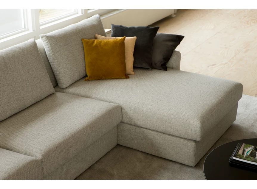 Zitkussen Hoeksalon Xavio met longchair stof greige Passe Partout