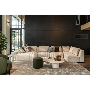 Hoeksalon Xavio brede longchair stof beige Passe Partout