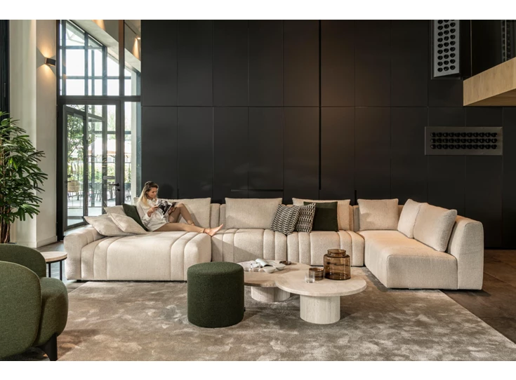 Hoeksalon Xavio brede longchair stof beige Passe Partout