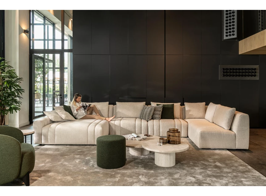 Hoeksalon Xavio brede longchair stof beige Passe Partout