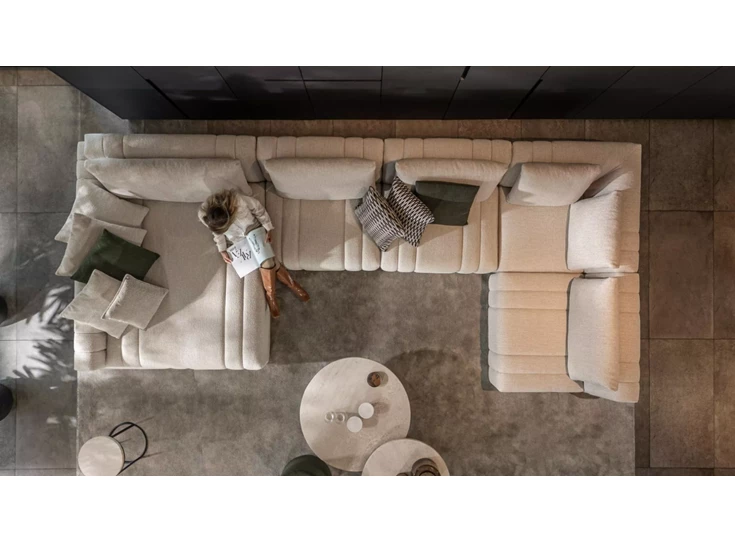 Bovenkant Hoeksalon Xavio brede longchair stof beige Passe Partout