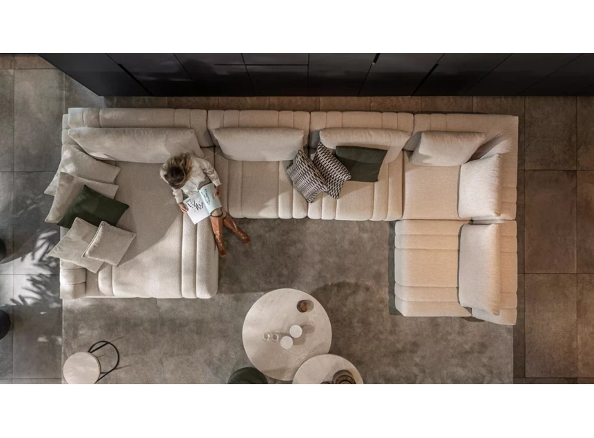 Bovenkant Hoeksalon Xavio brede longchair stof beige Passe Partout