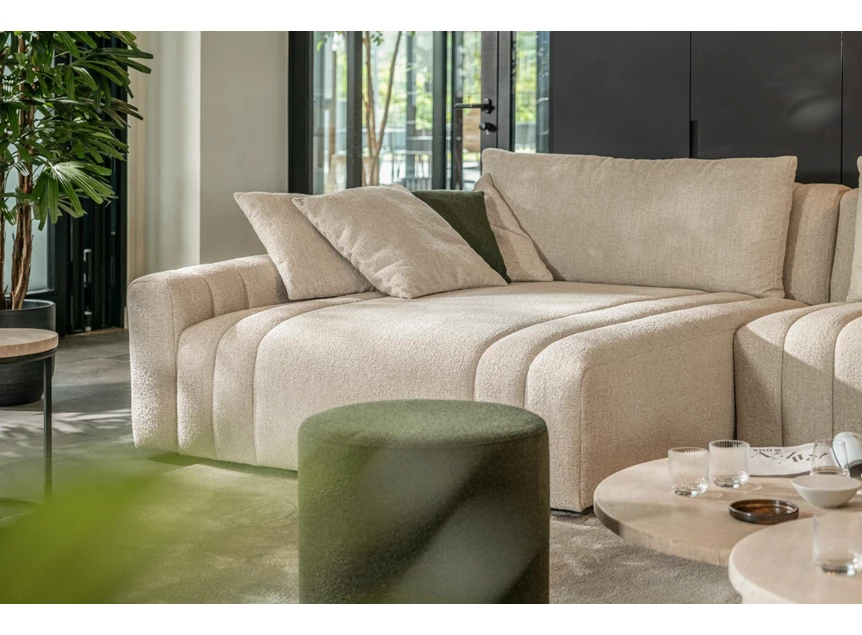 Ligelement bob Hoeksalon Xavio brede longchair stof beige Passe Partout