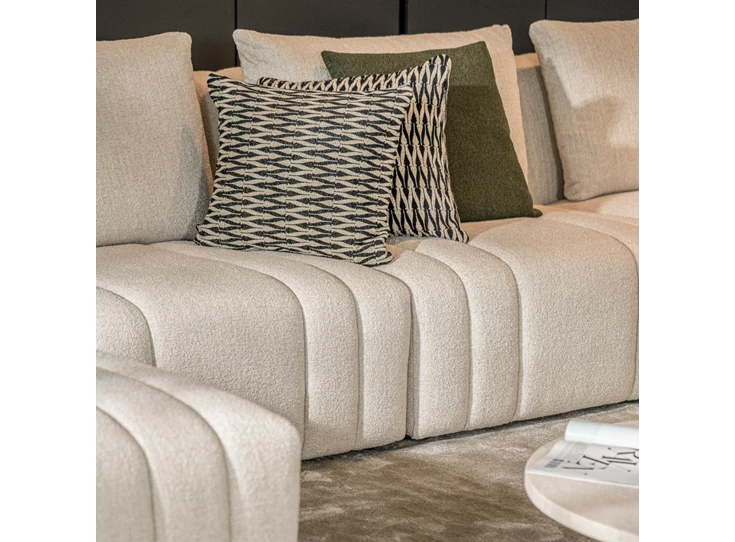 Stiknaden Hoeksalon Xavio brede longchair stof beige Passe Partout