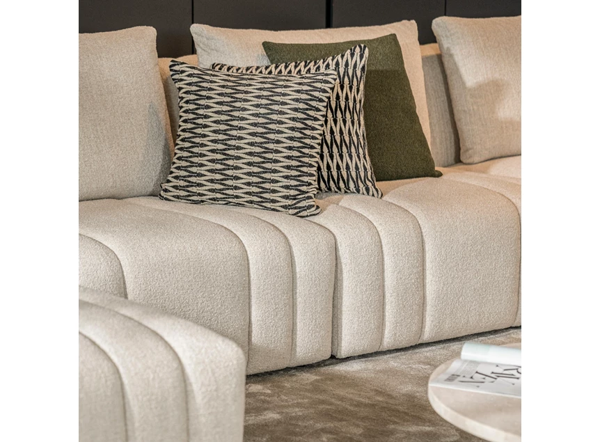 Stiknaden Hoeksalon Xavio brede longchair stof beige Passe Partout