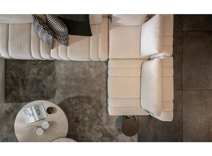 Bovenaanzicht Hoeksalon Xavio brede longchair stof beige Passe Partout