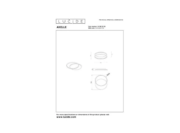 Axelle plafonnière- led 3StepDim- 1x24W- 2700K- zwart- afmetingen