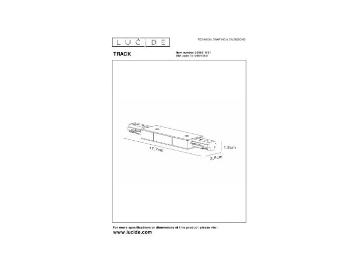 Track startvoeding- 1fase railsysteem/railverlichting- dubbel- wit (uitbreiding)- afmetingen
