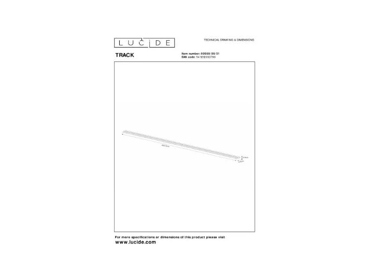 Track afdekplaat/cover- 1fase railsysteem/railverlichting- 2M- wit (uitbreiding)- afmetingen