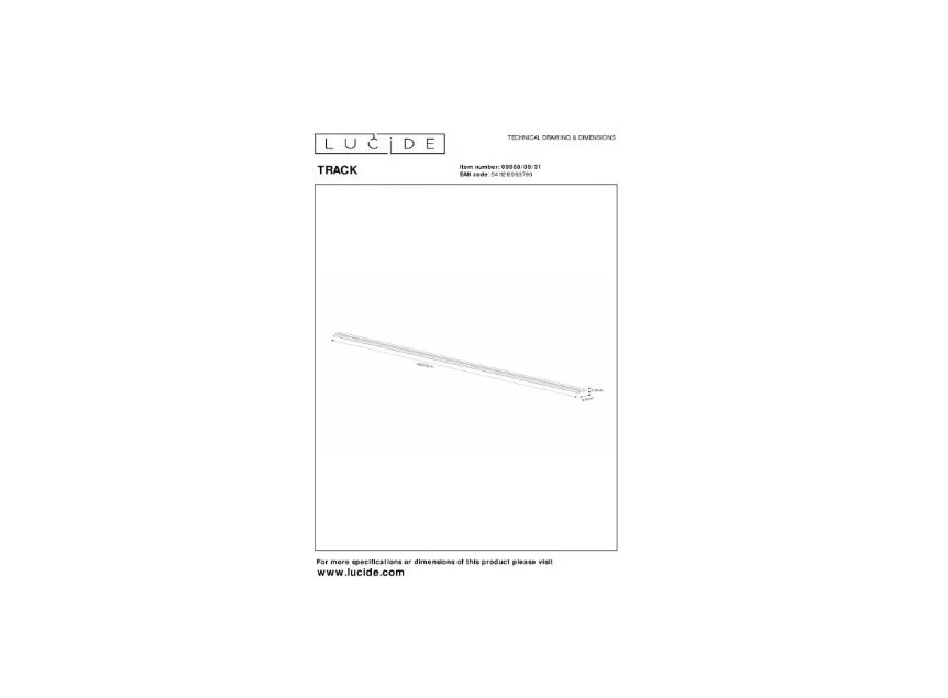 Track afdekplaat/cover- 1fase railsysteem/railverlichting- 2M- wit (uitbreiding)- afmetingen