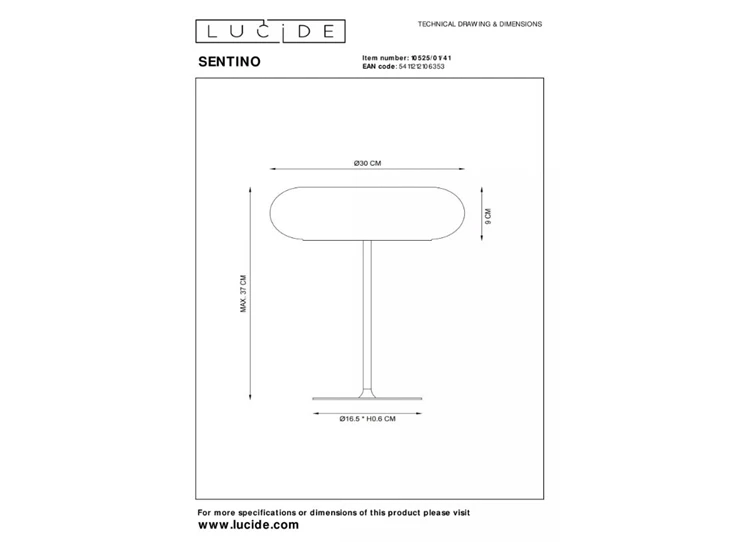 Sentino tafellamp- taupe- Ø30cm- afmetingen
