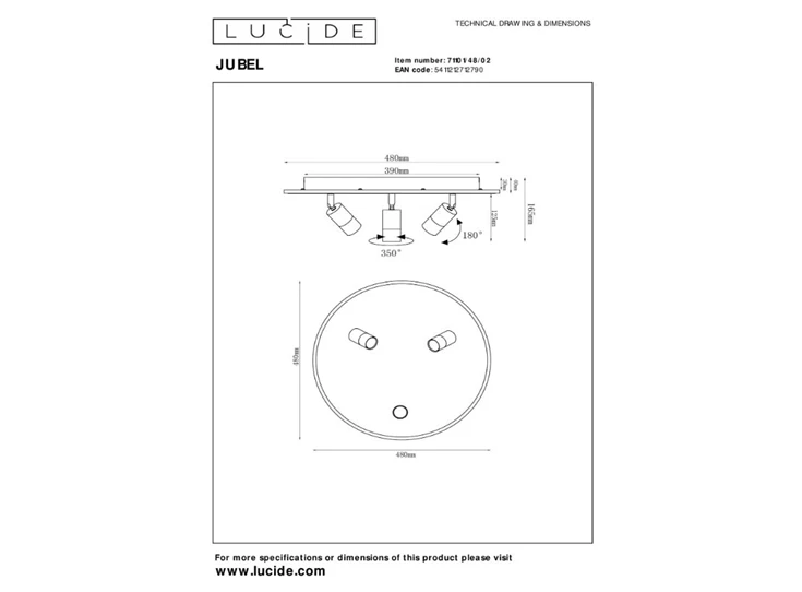 Jubel plafonnière- Ø48cm- led dimb- 2700K- mat goud- afmetingen
